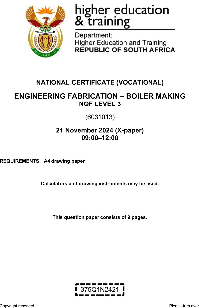 Nc1070 Engineering Fabrication Boiler Making L3 QP Nov 2024