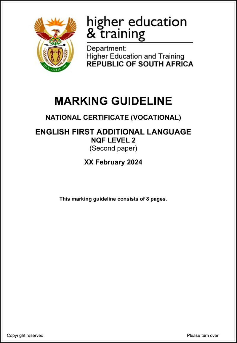 Nc1180 English First Additional Language L2 P2 Memo Supp 2024