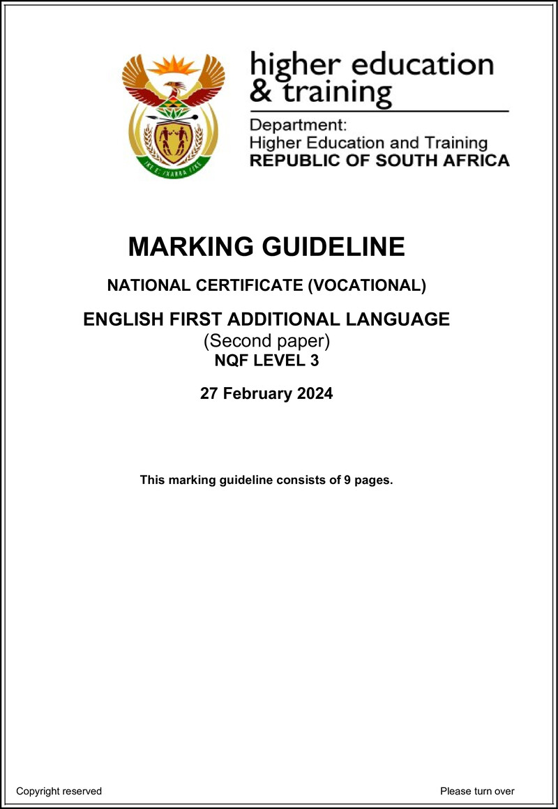 Nc1200 English First Additional Language L3 P2 Memo Supp 2024