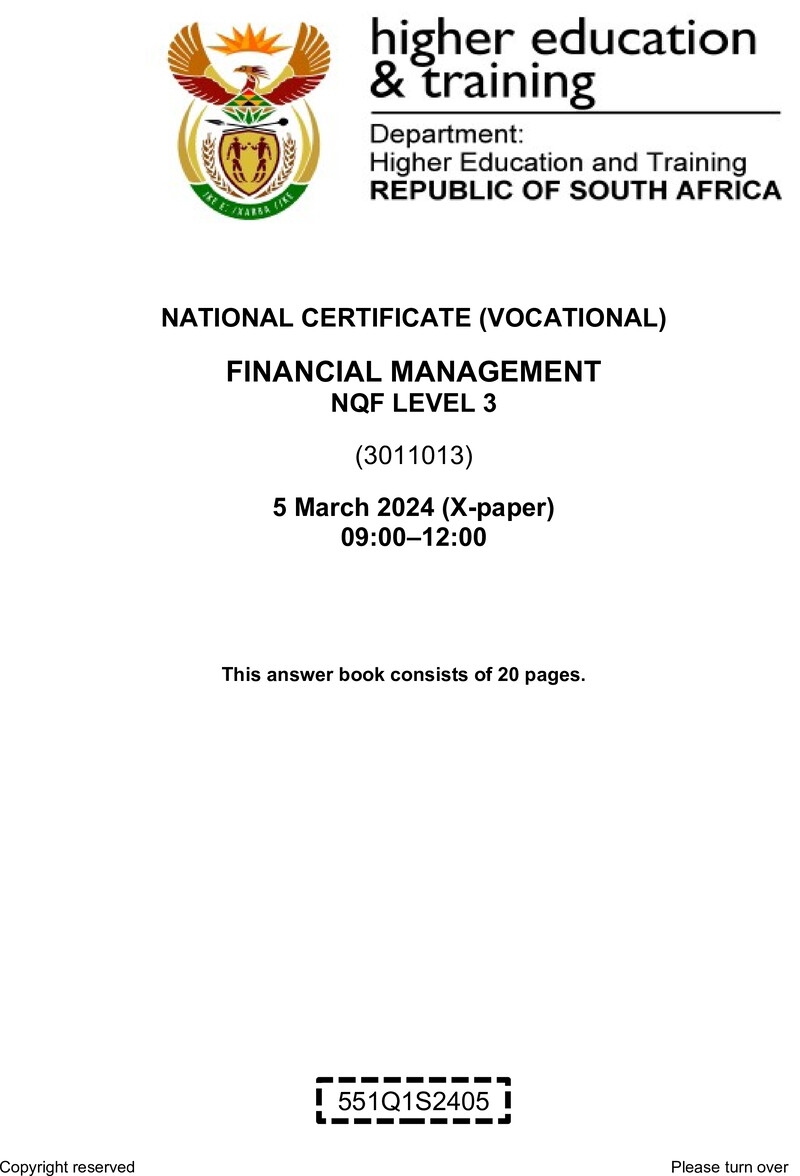 Nc1260 Financial Management L3 Answer Book Feb 2024