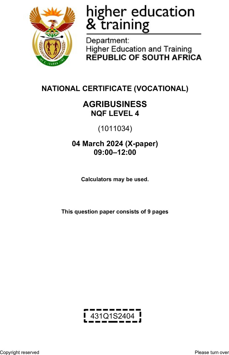 Agribusiness L4 QP Supp 2024 preview