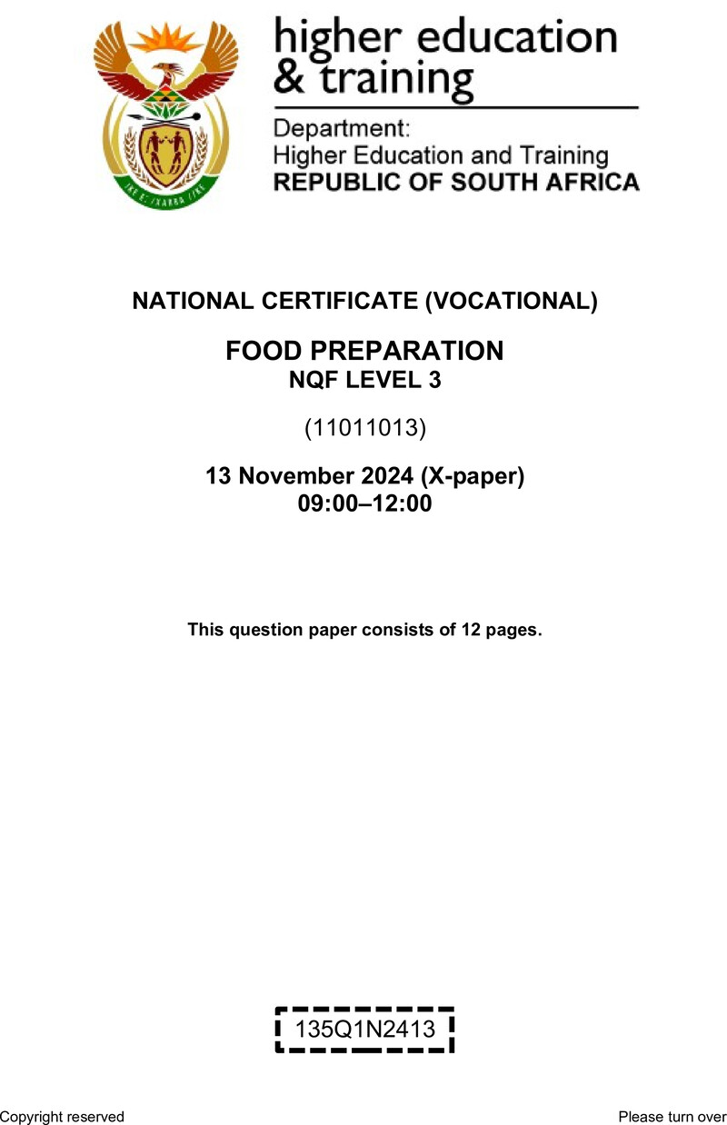 Food Preparation L3 QP Nov 2024 preview