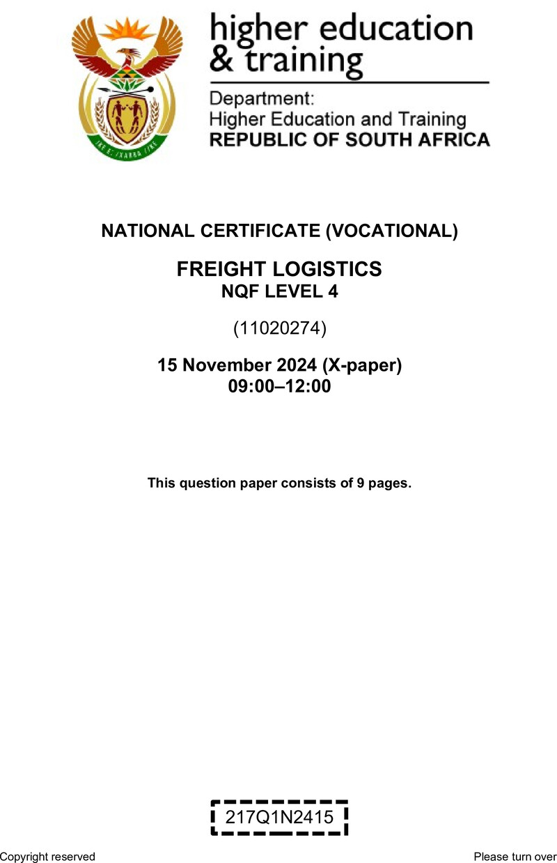 Nc1360 Freight Logistics L4 QP Nov 2024