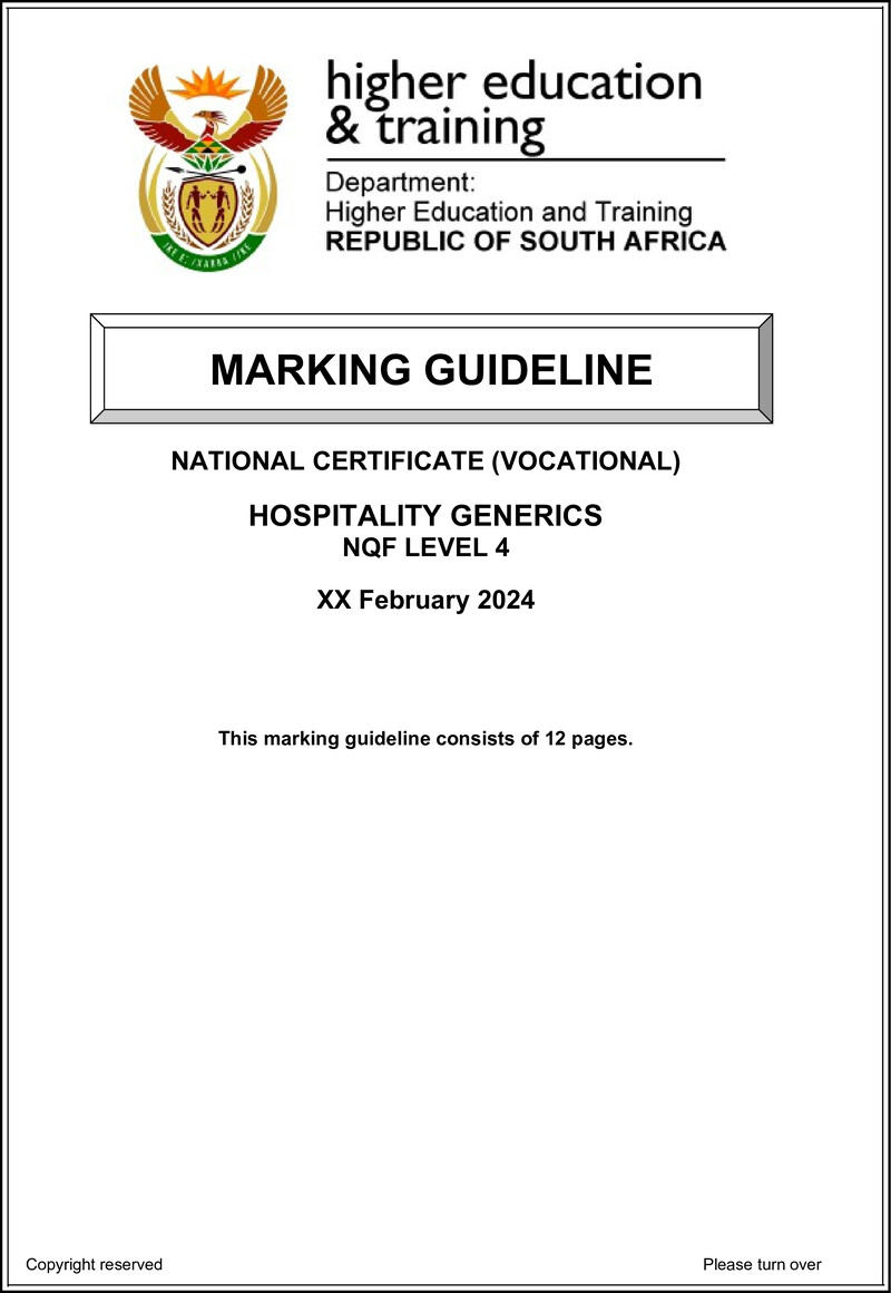 Hospitality Generics L4 Supp MEMO 2024 preview