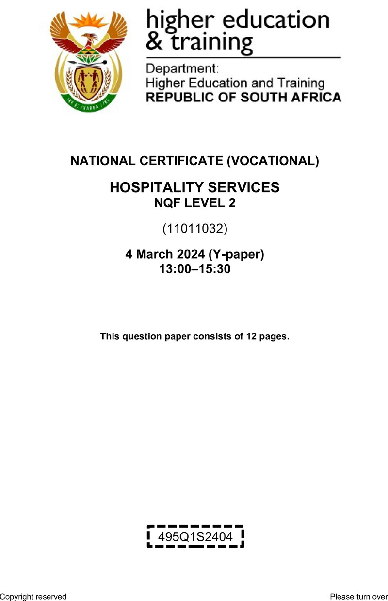Nc1450 Hospitality Services L2 QP Supp 2024