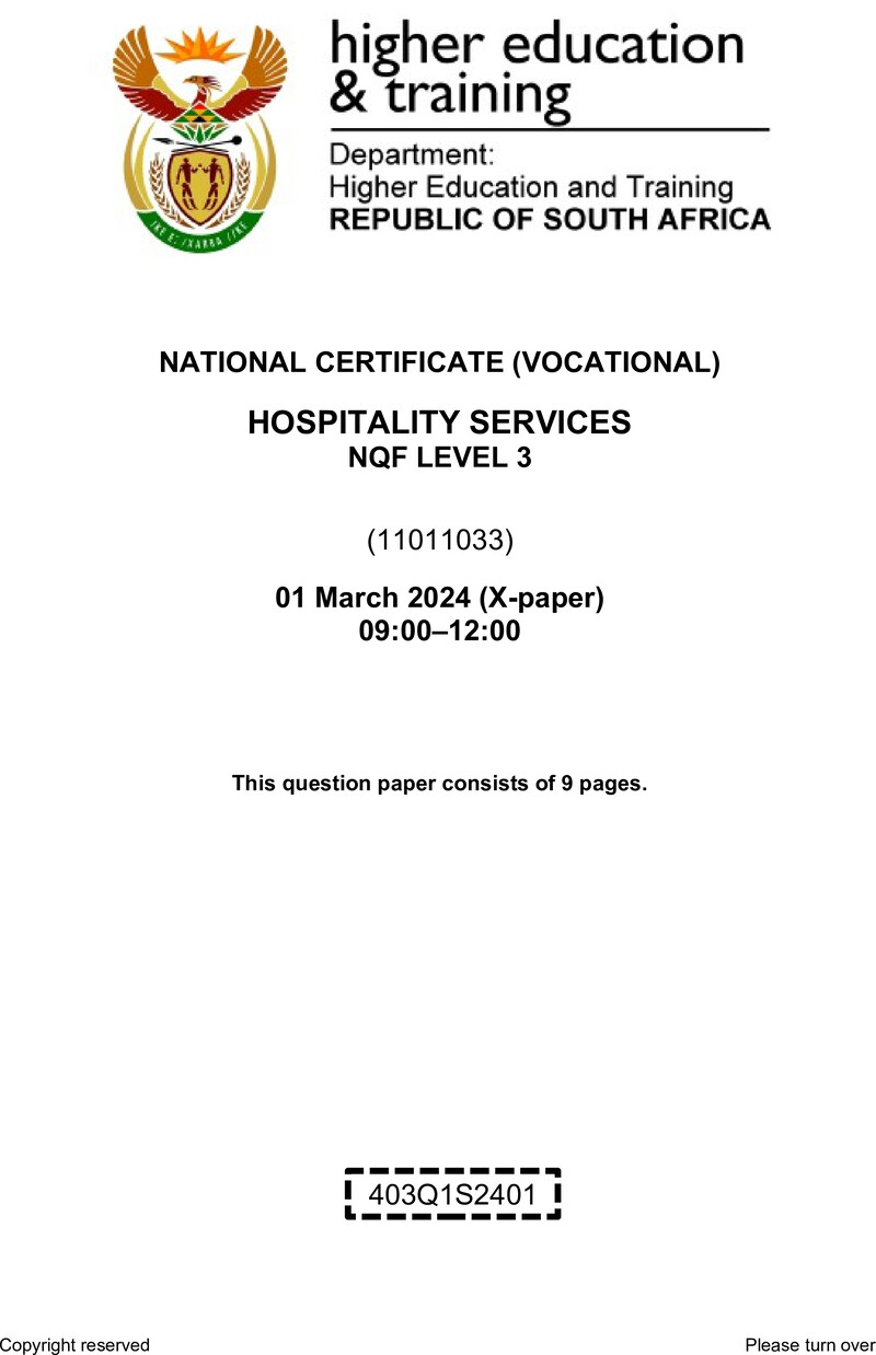Hospitality Services L3 QP Supp 2024 preview