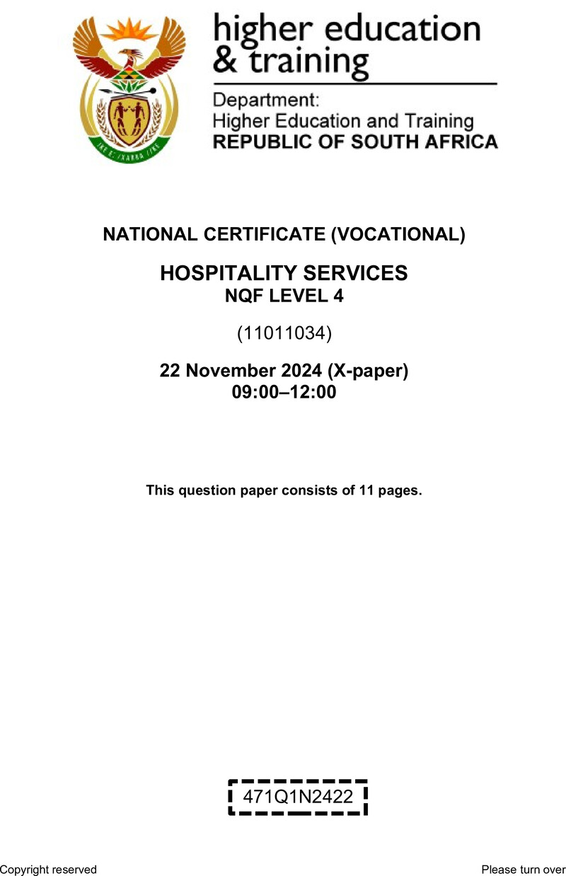 Hospitality Services L4 QP Nov 2024 preview
