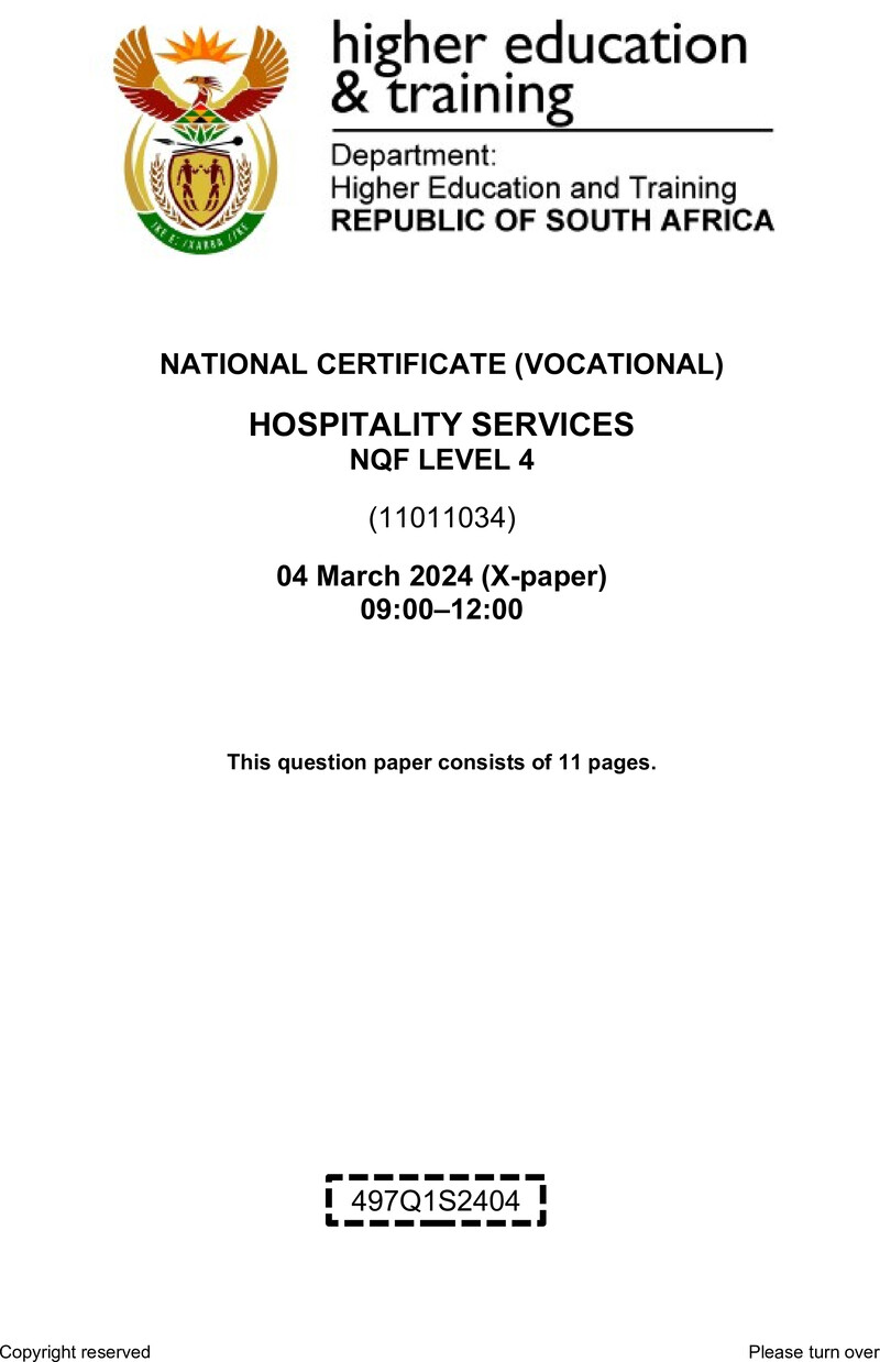 Hospitality Services L4 Supp QP 2024 preview