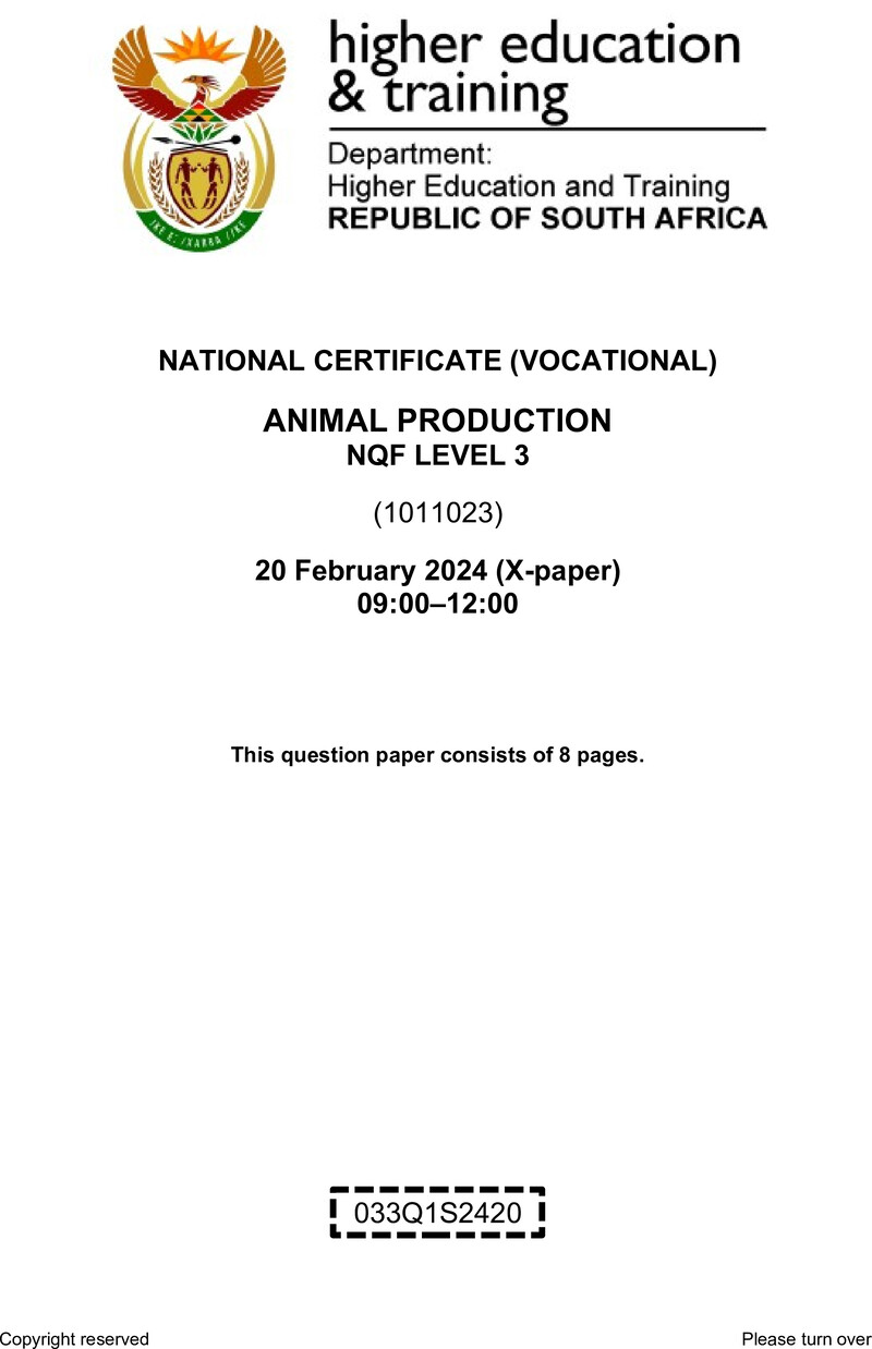 Nc150 Animal Production L3 QP Supp 2024