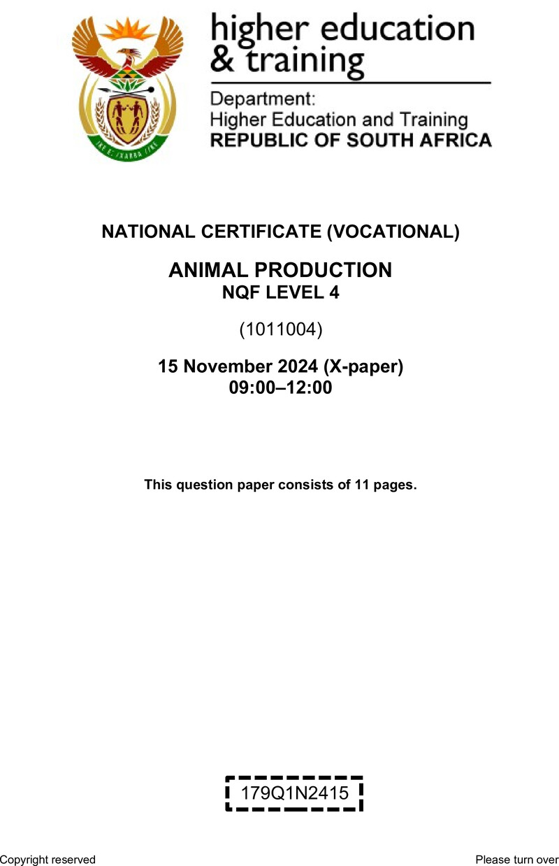 Nc160 Animal Production L4 QP Nov 2024