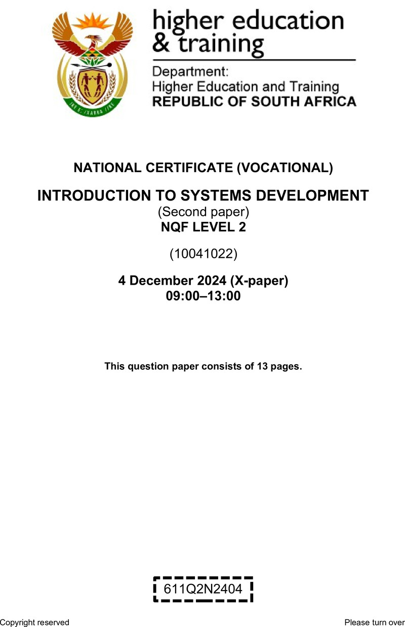 Nc1600 Introduction To Systems Development L2 P2 QP Nov 2024