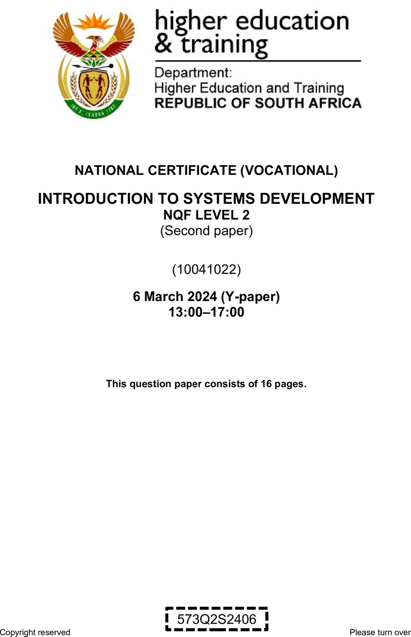 Nc1600 Introduction To Systems Development L2 P2 QP Supp 2024