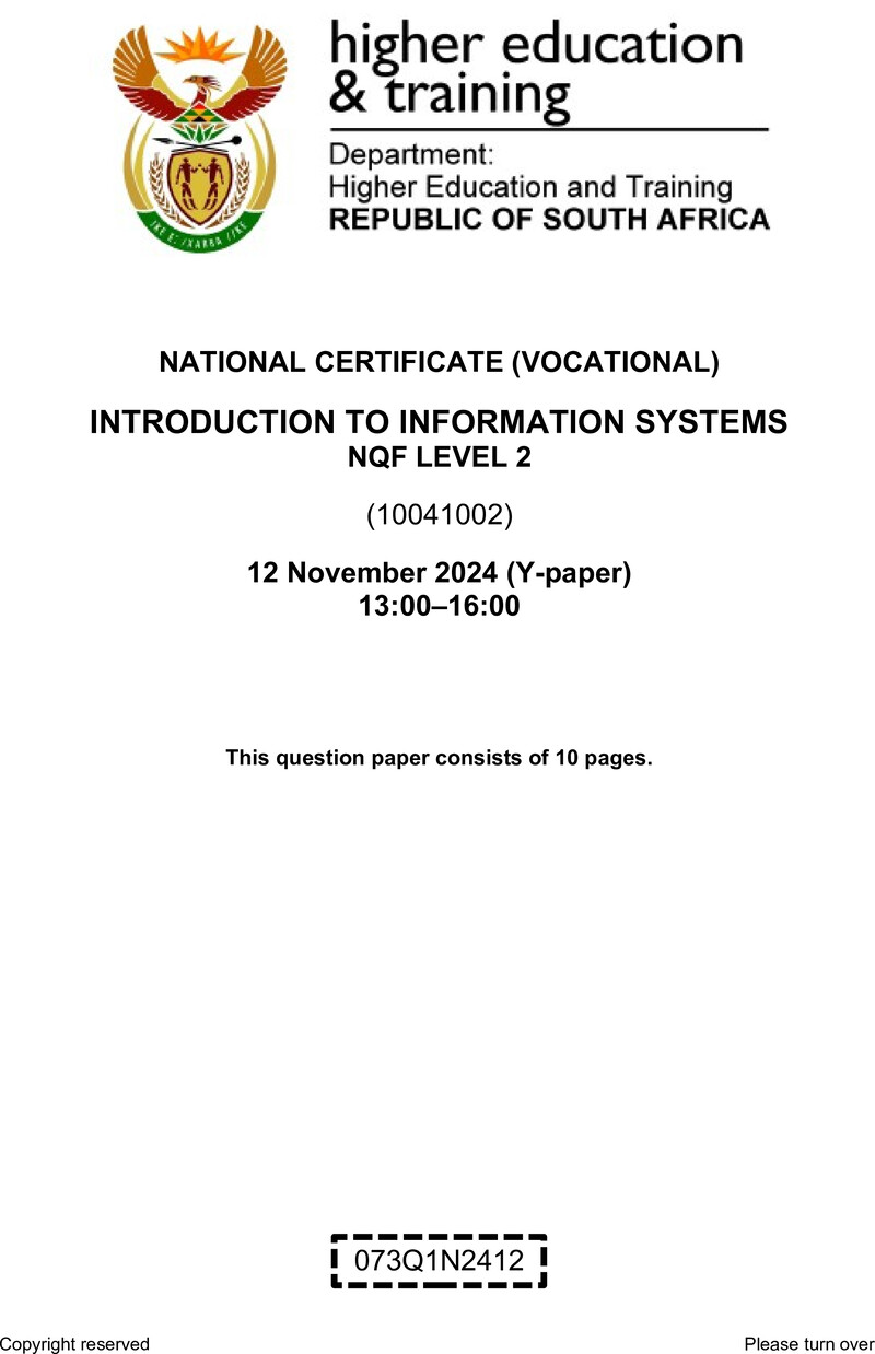 Nc1610 Introduction To Information Systems L2 Nov QP 2024