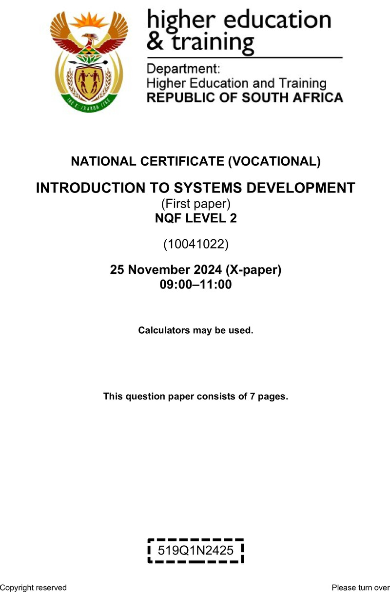Nc1630 Introduction To Systems Development L2 P1 QP Nov 2024