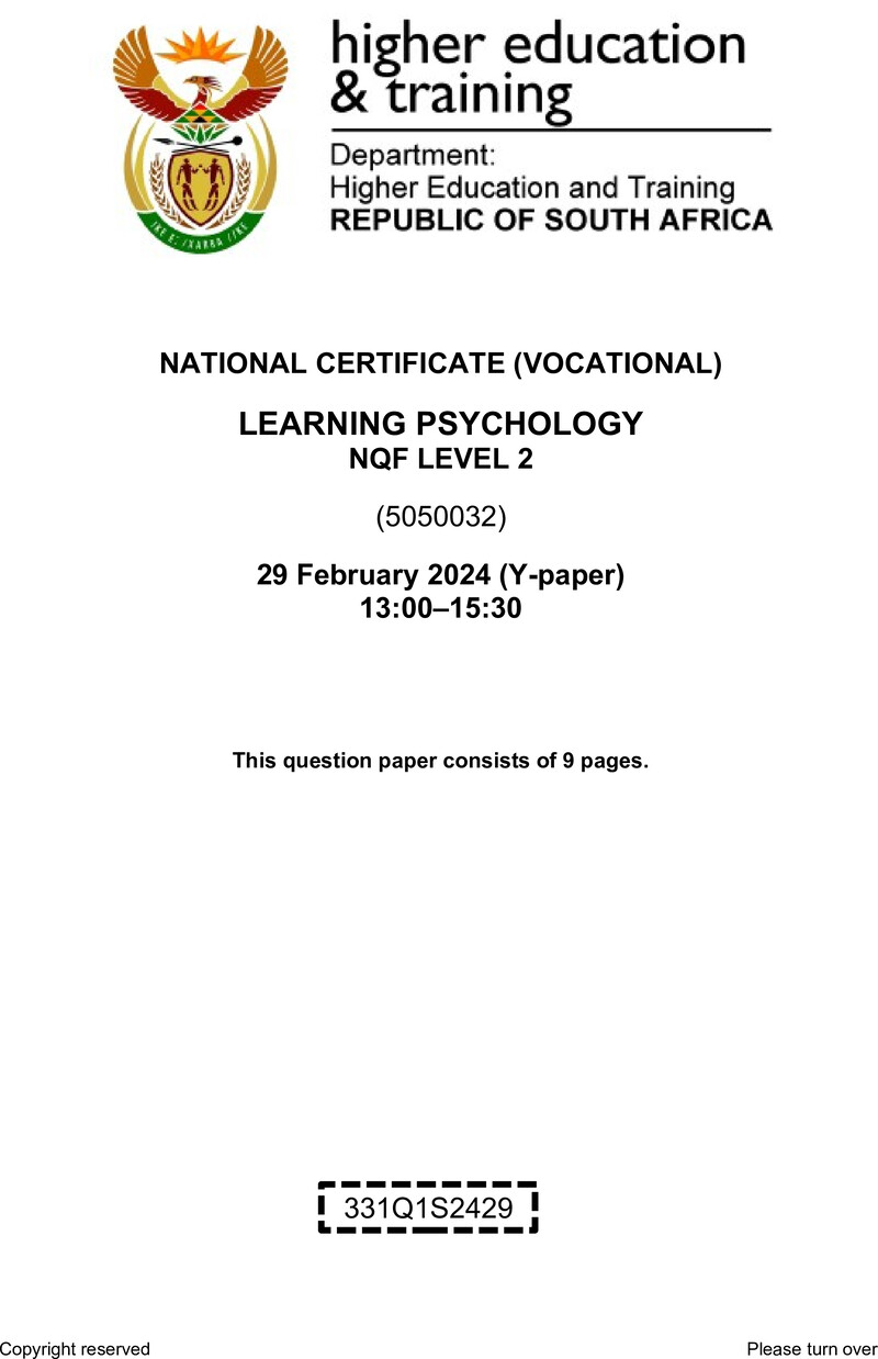 Nc1680 Learning Psychology L2 QP Supp 2024