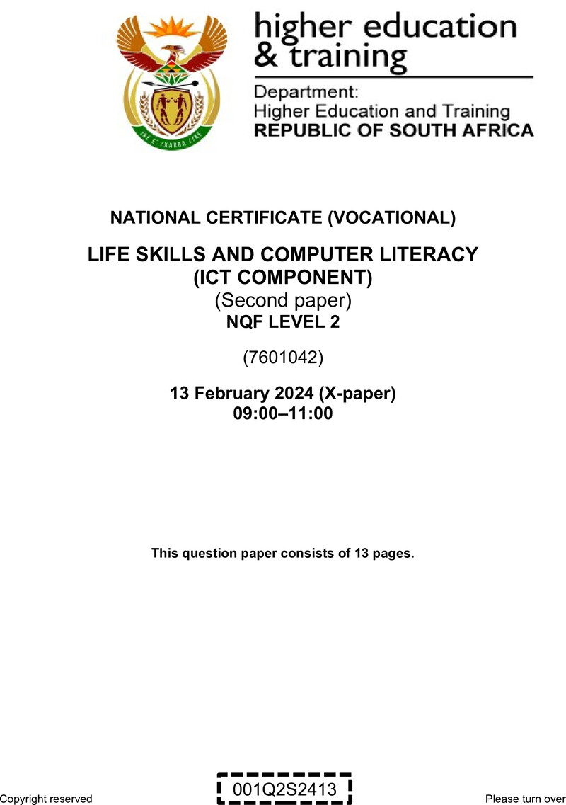 Nc1720 Life Skills And Computer Literacy L2 P2 QP Supp 2024