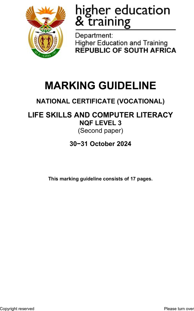 Nc1740 Life Skills And Computer Literacy L3 P2 Memo Nov 2024