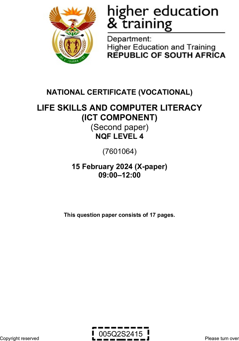 Life Skills And Computer Literacy L4 P2 QP Supp 2024 preview
