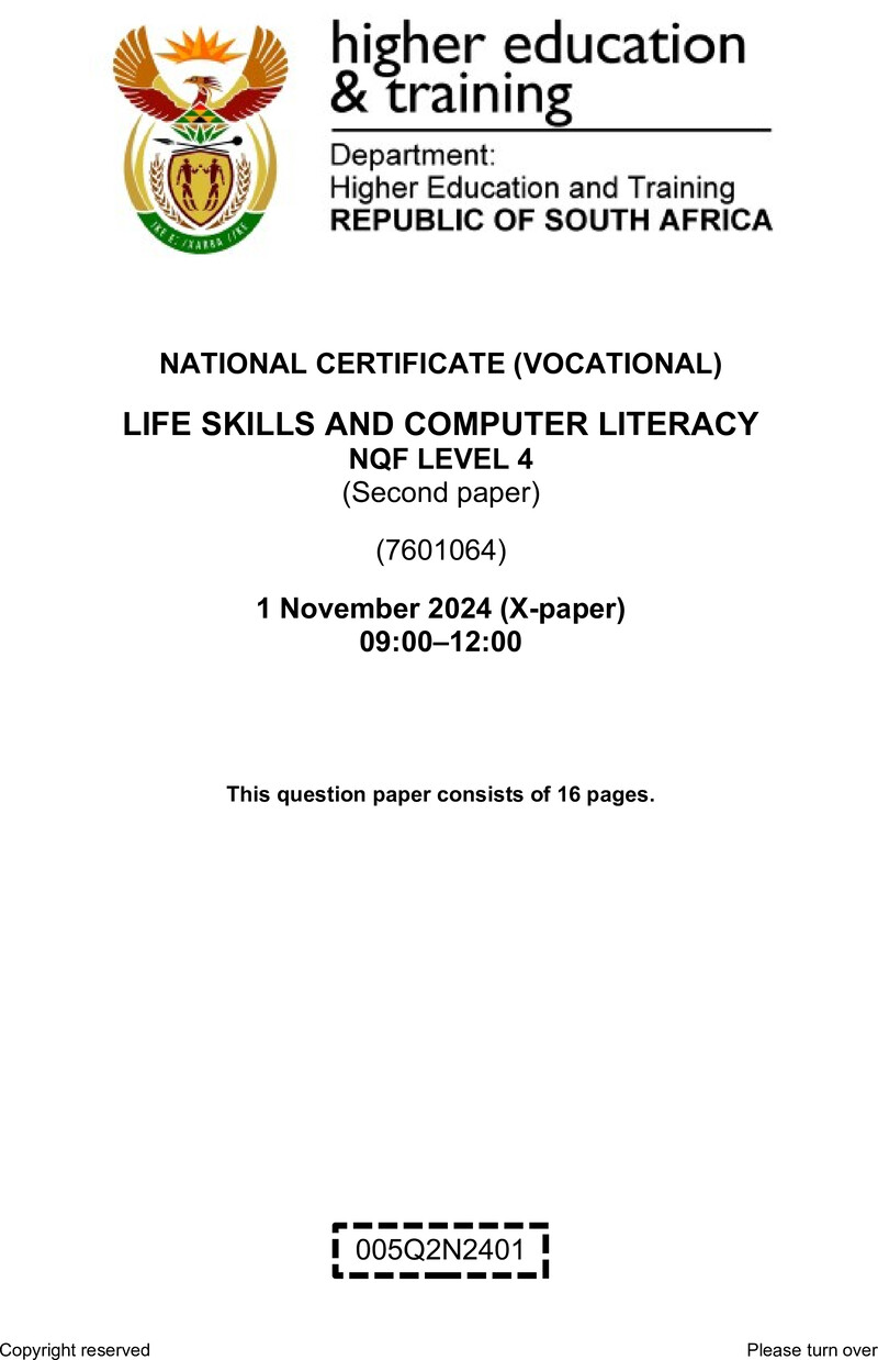 Nc1760 Life Skills And Computer Literacy L4 P2 QP Nov 2024