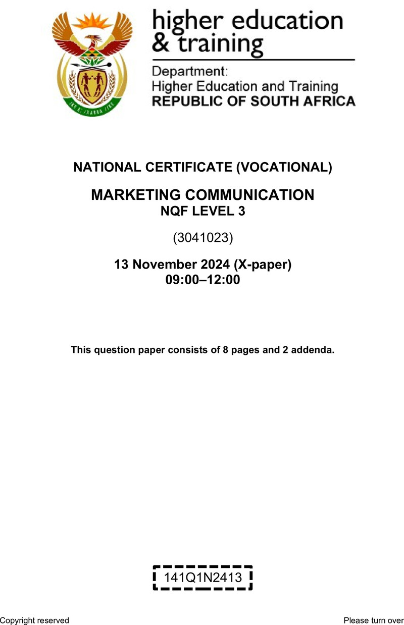 Nc1870 Marketing Communication L3 QP Nov 2024