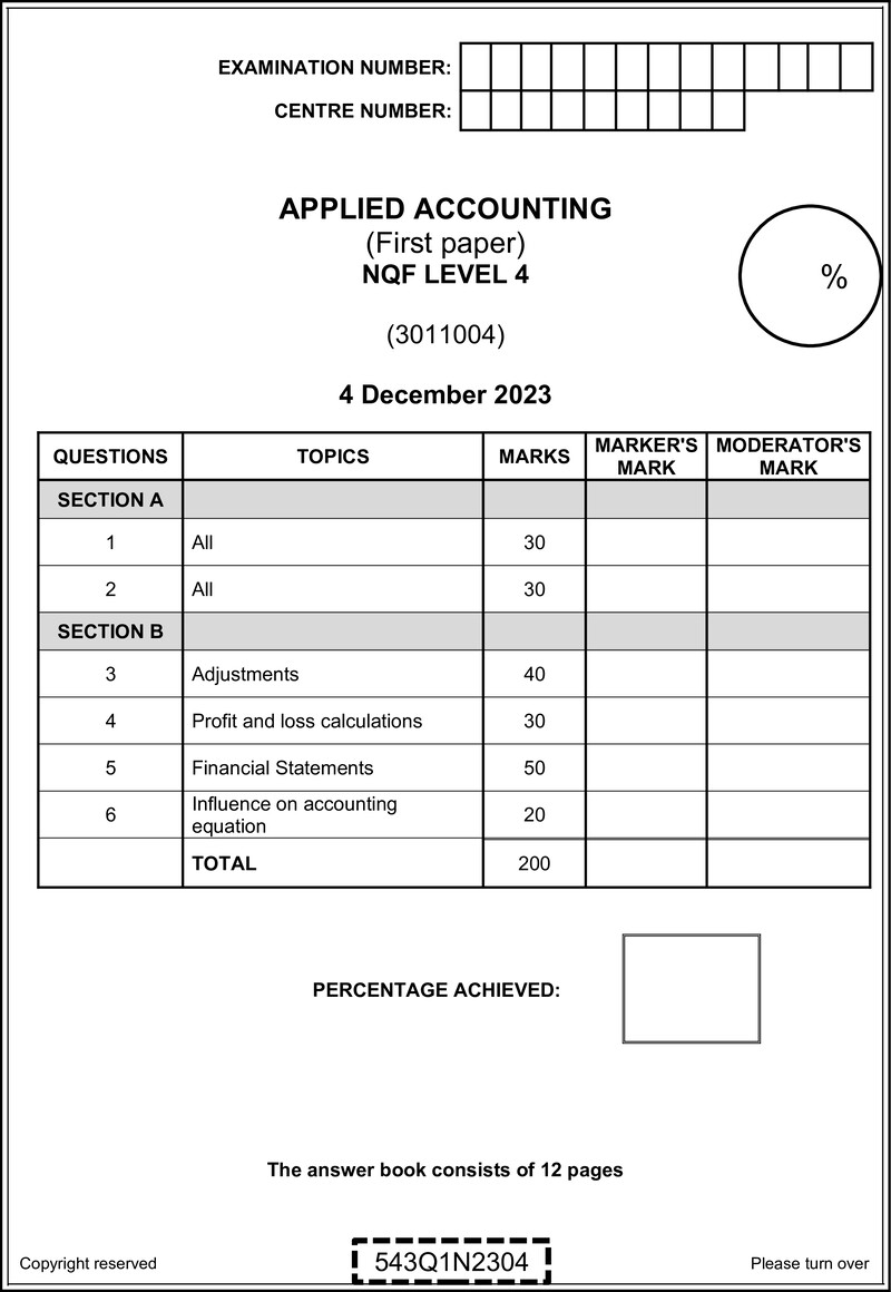 Nc190 Applied Accounting L4 P1 Answer Book Nov 2023