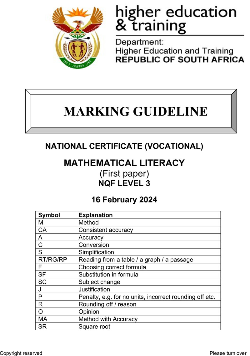Mathematical Literacy L3 P1 Supp MEMO 2024 preview