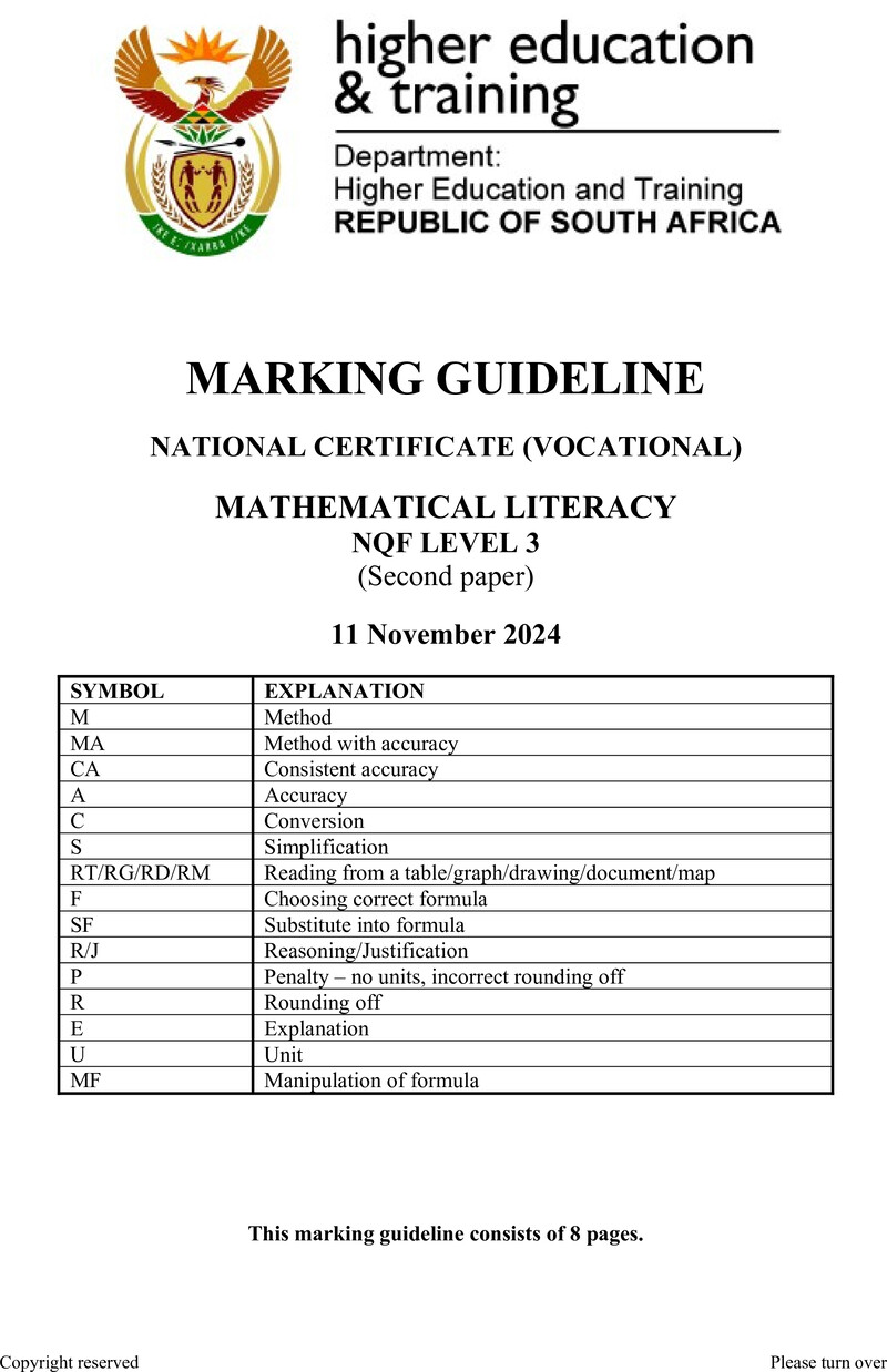 Mathematical Literacy L3 P2 MEMO Nov 2024 preview