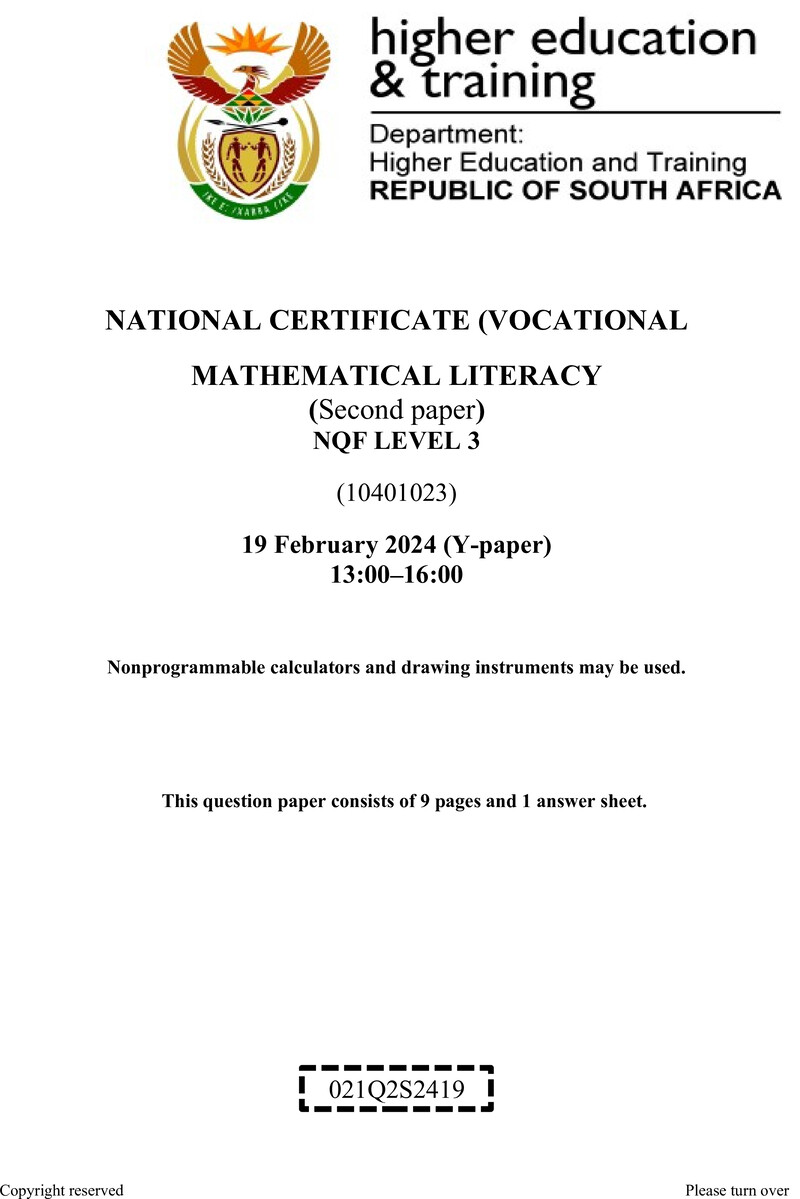 Mathematical Literacy L3 P2 QP Feb 2024 preview