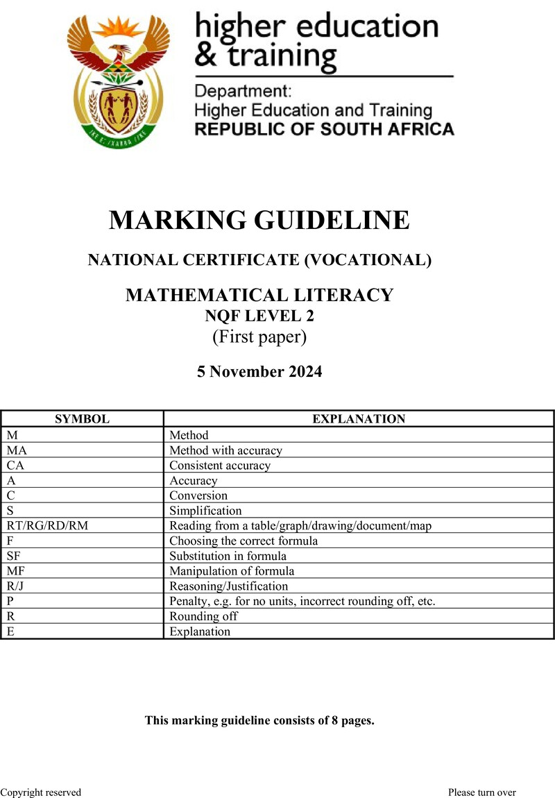 Nc1990 Mathematical Literacy L2 P1 Memo Nov 2024
