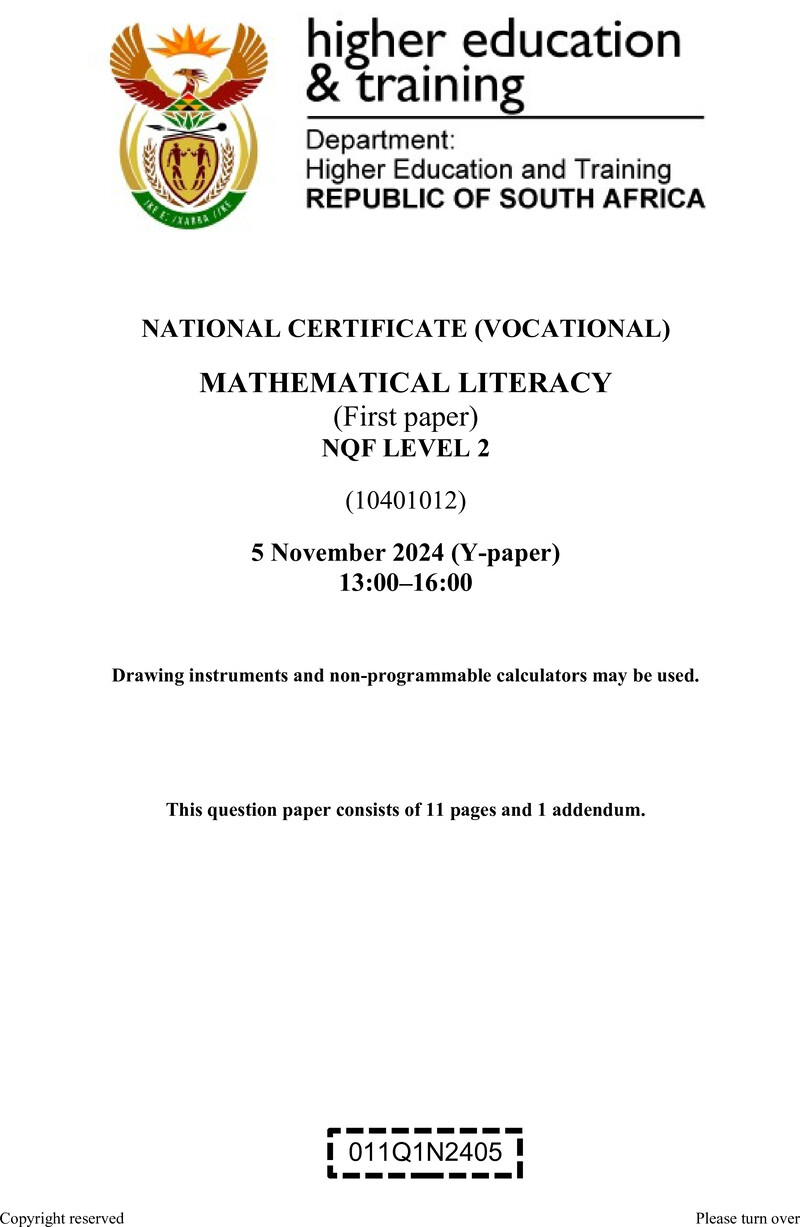 Nc1990 Mathematical Literacy L2 P1 QP Nov 2024