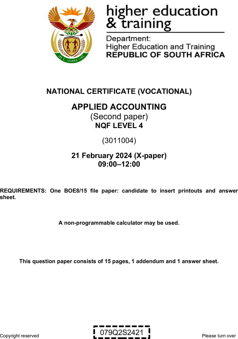 Nc200 Applied Accounting L4 P2 Supp QP 2024