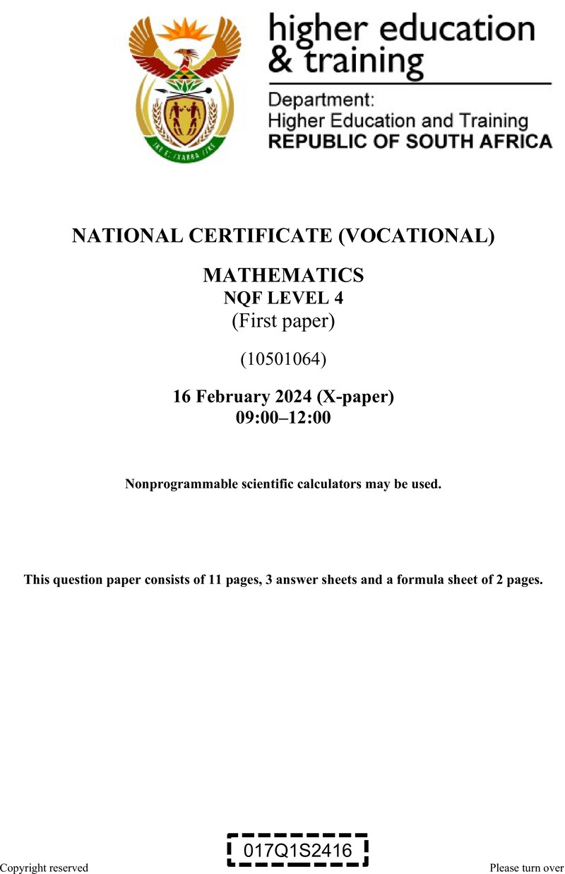 Mathematics L4 P1 QP Supp 2024 preview