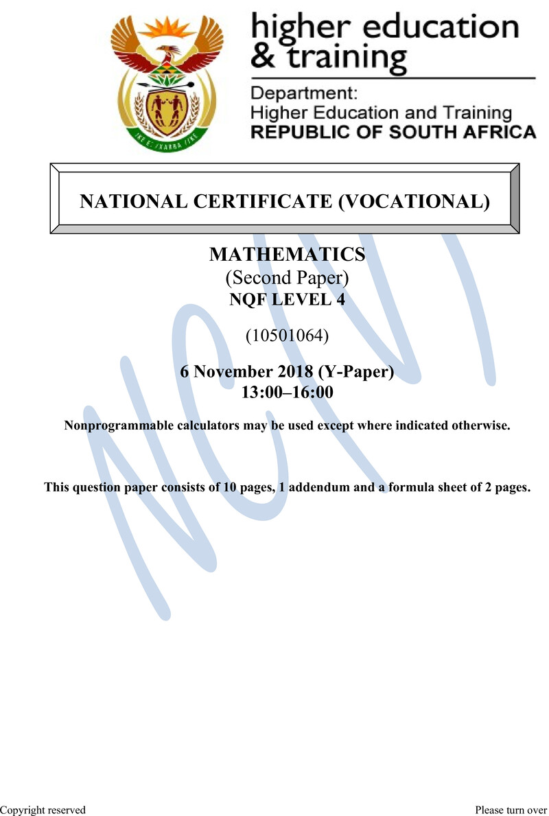 Mathematics L4 P2 QP Nov 2018 preview
