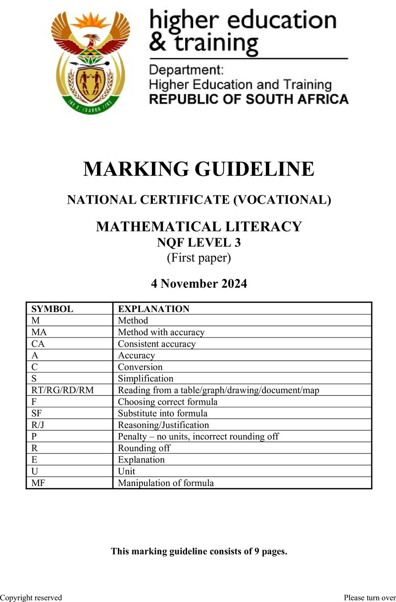 Nc2070 Mathematical Literacy L3 P1 Memo Nov 2024