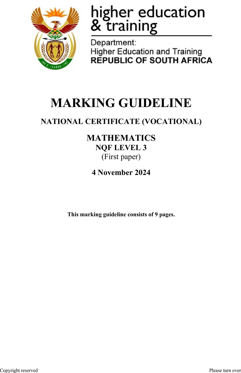 Nc2070 Mathematics L3 P1 Memo Nov 2024