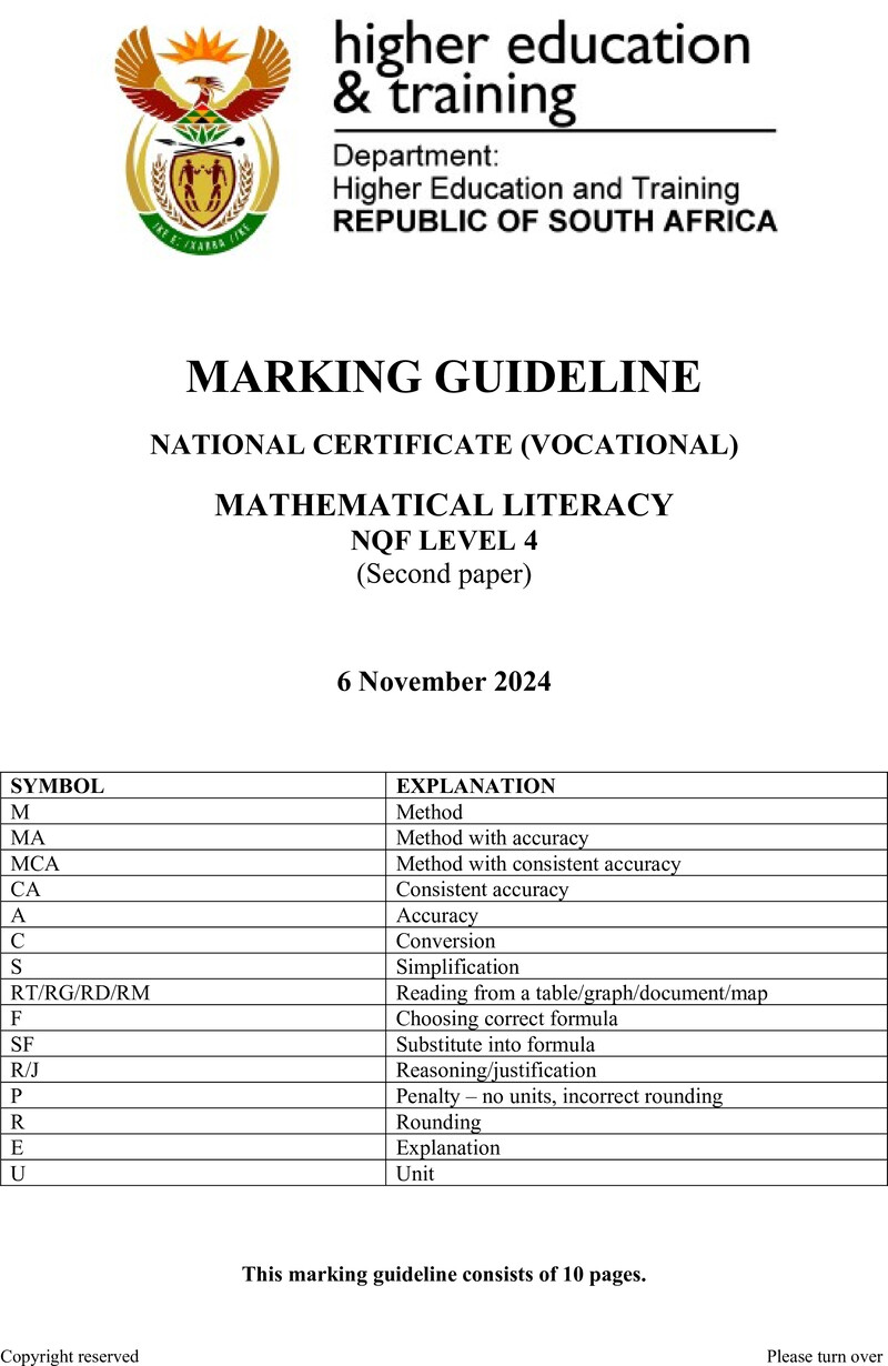 Nc2100 Mathematical Literacy L4 P2 Nov Memo 2024