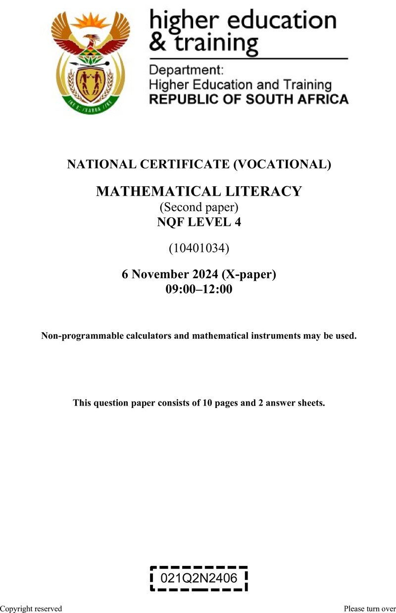Nc2100 Mathematical Literacy L4 P2 Nov QP 2024