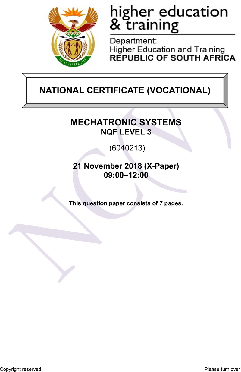 Nc2100 Mechatronic Systems L3 Nov QP 2018