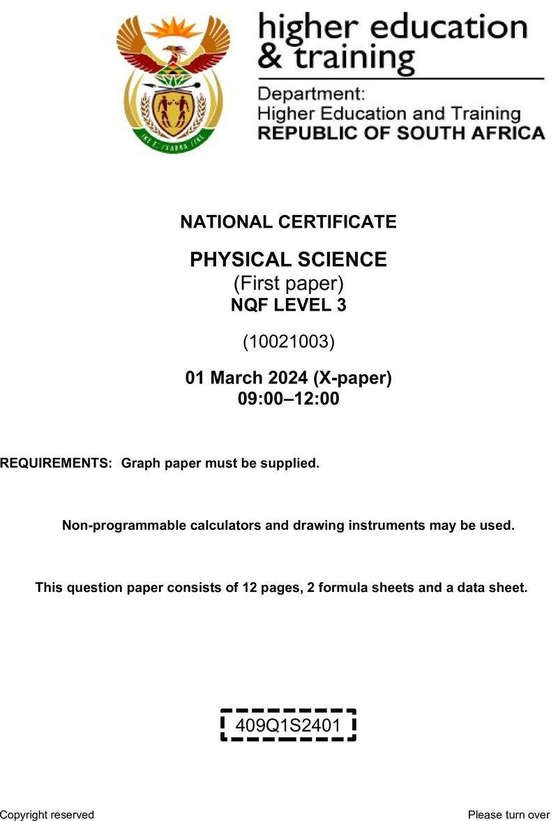 Nc2300 Physical Science L3 P1 Supp QP 2024