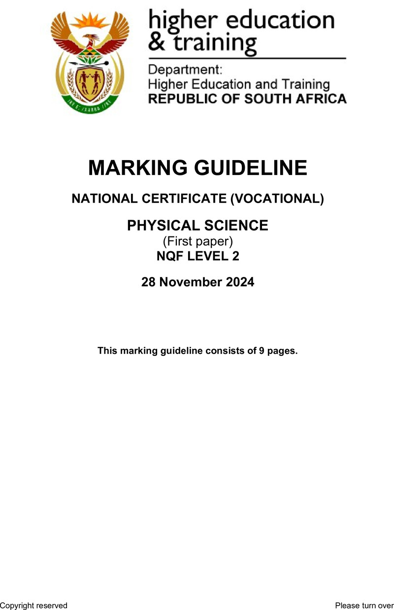 Nc2320 Physical Science L2 P1 Memo Nov 2024
