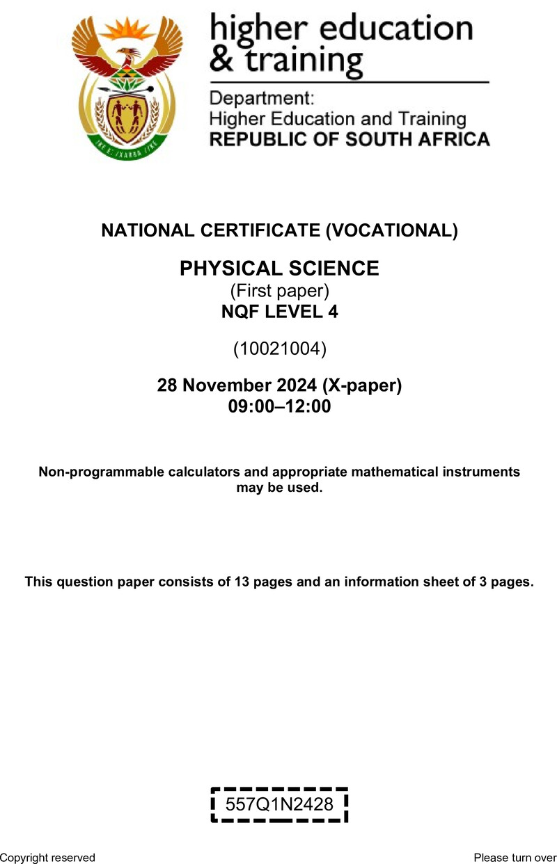 Nc2410 Physical Science L4 P1 QP Nov 2024