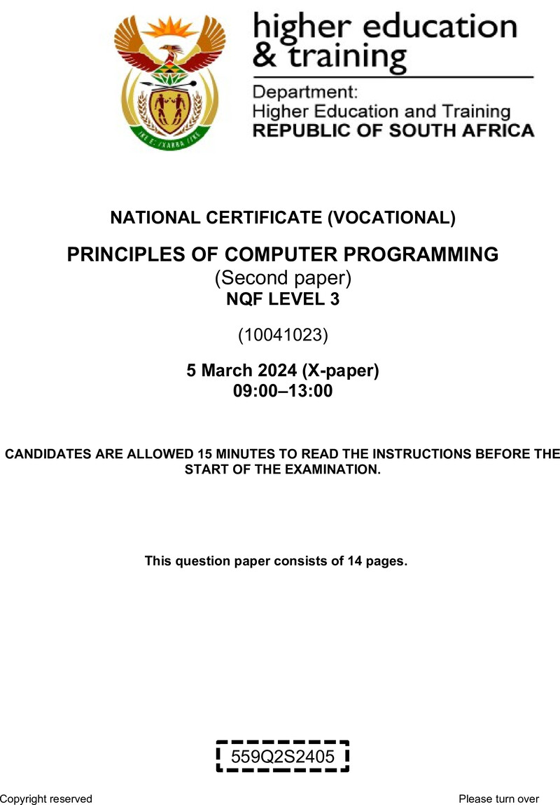 Principles Of Computer Programming L3 P2 Supp QP 2024 preview