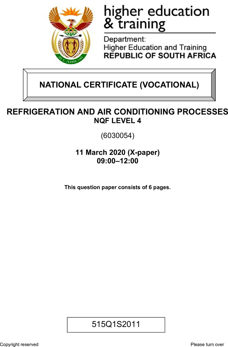 Nc2610 Refrigeration And Air Cond Processes L4 QP Feb 2020