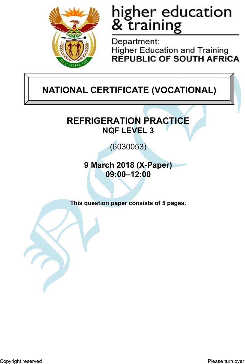 Nc2620 Refridgeration Practice L3 QP Supp 2018