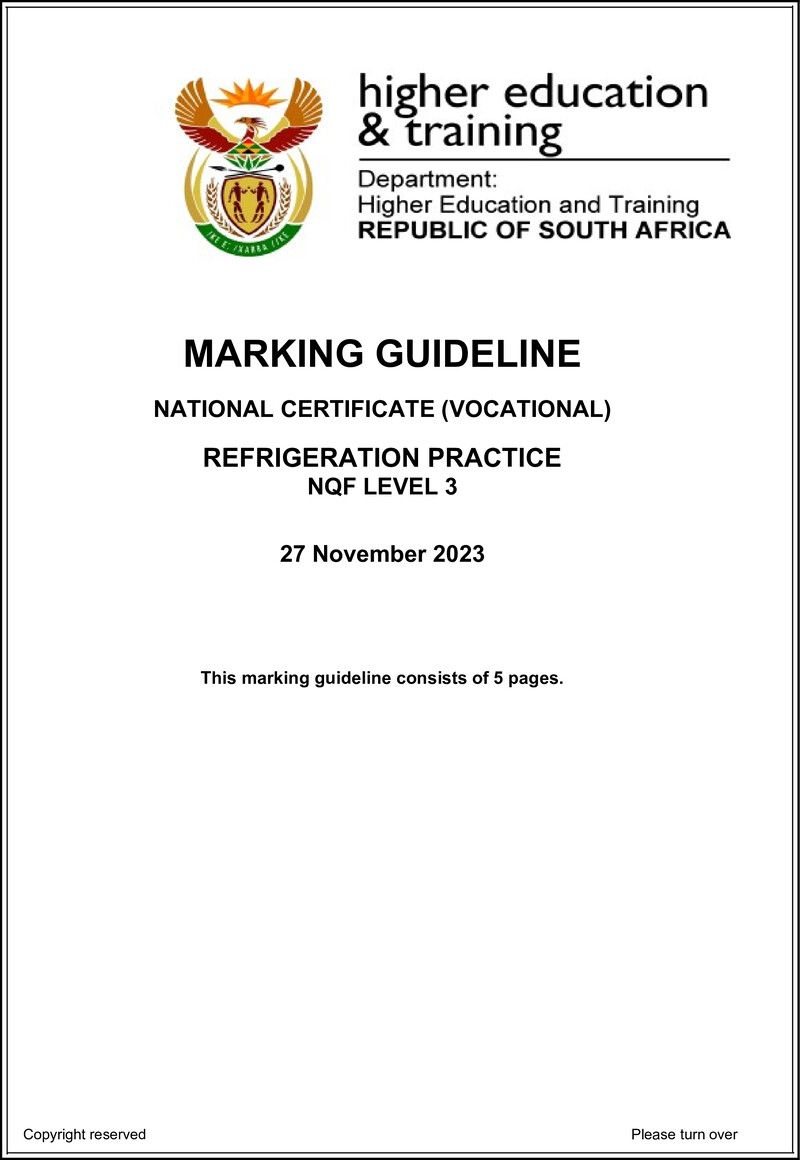 Nc2620 Refrigeration Practice L3 Memo Nov 2023