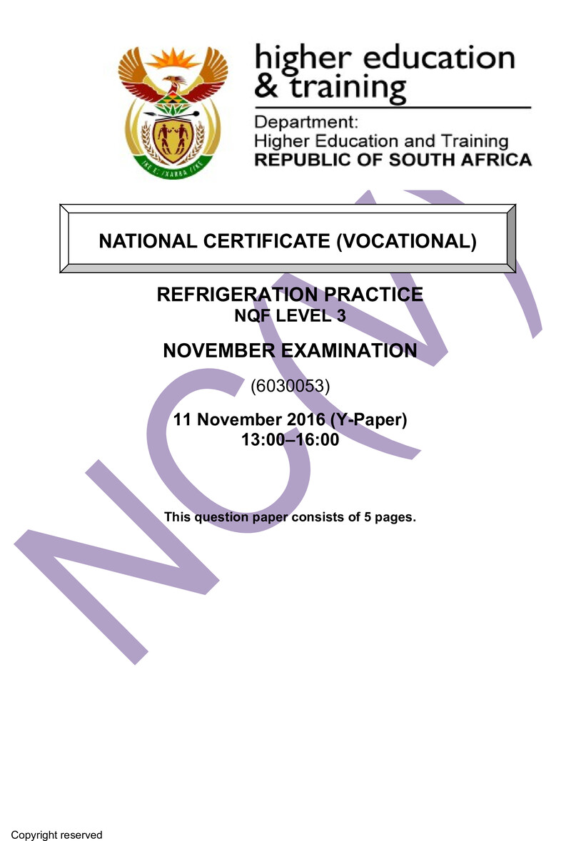 Nc2620 Refrigeration Practice L3 QP Nov 2016