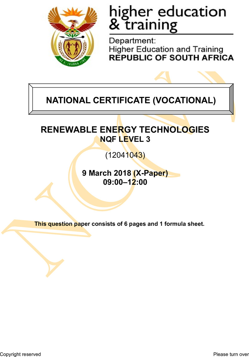 Nc2650 Renewable Energy Technologies L3 QP Supp 2018