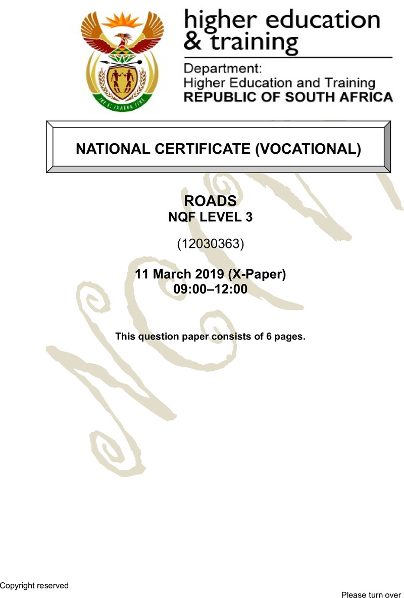 Nc2680 Roads L3 QP Supp 2019