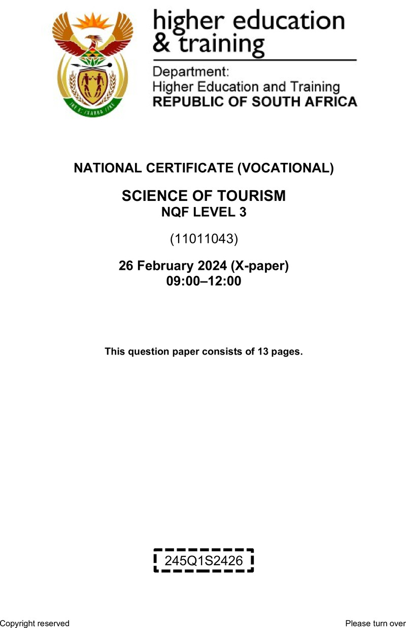 Nc2710 Science Of Tourism L3 QP Supp 2024
