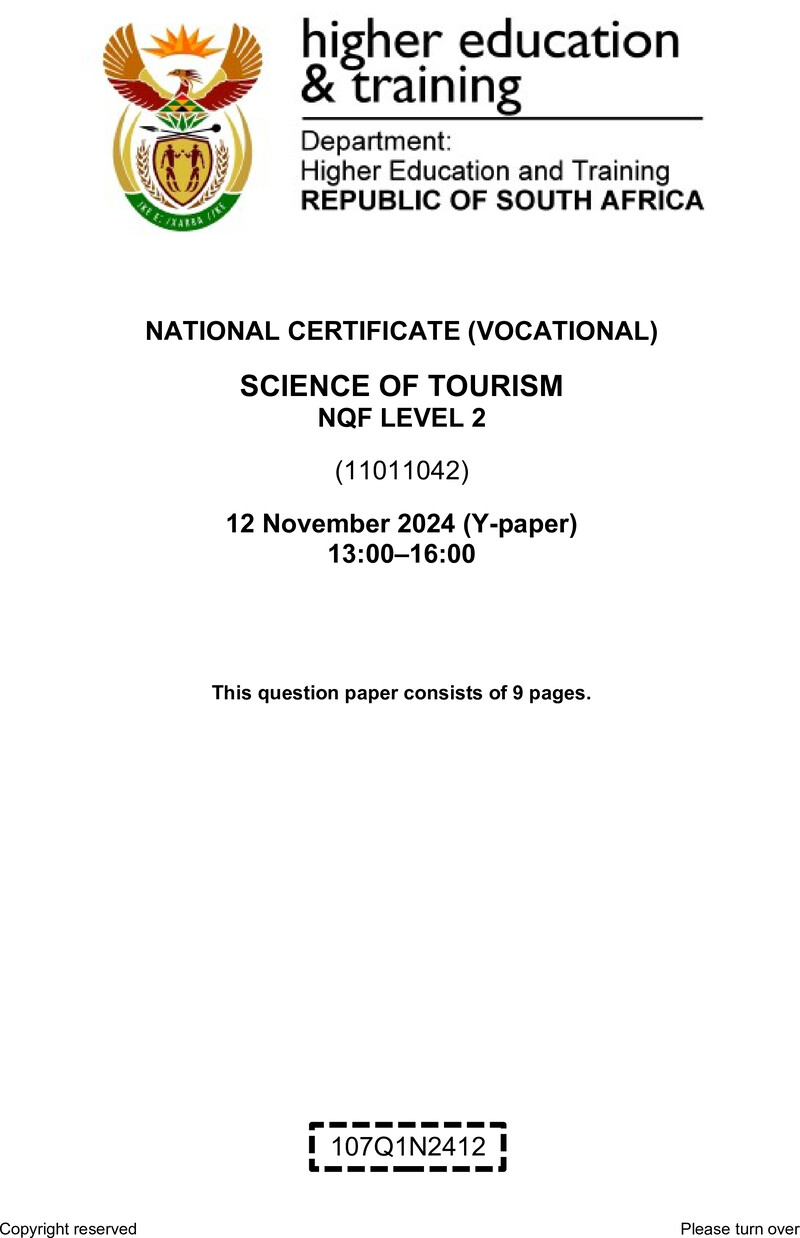Nc2760 Science Of Tourism L2 QP Nov 2024